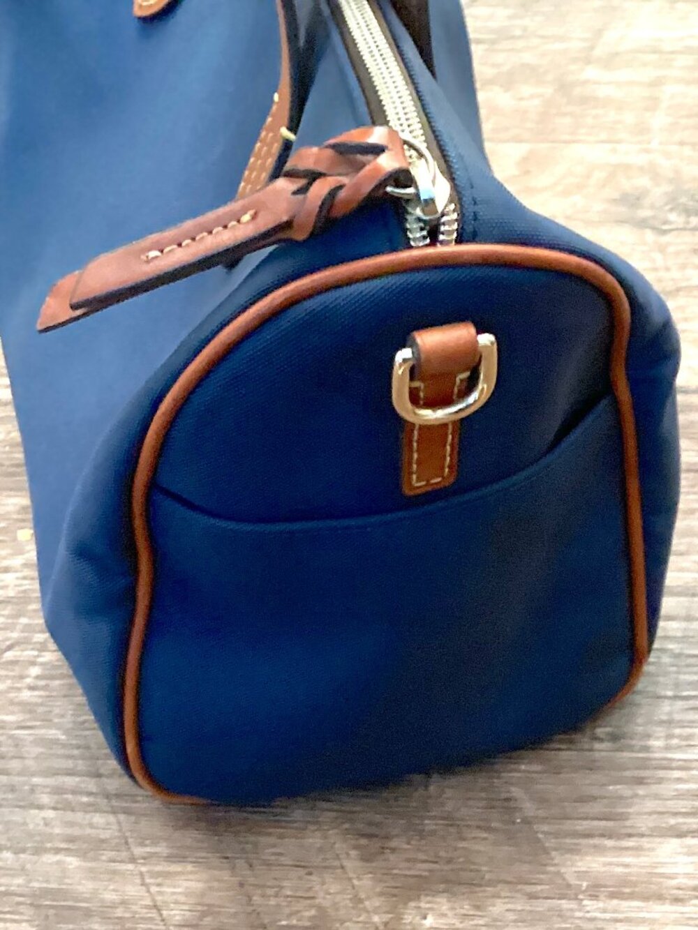 Dooney and Bourke Satchel Bag Purse, Navy Nylon Medium Size Leather - Picture 6 of 8